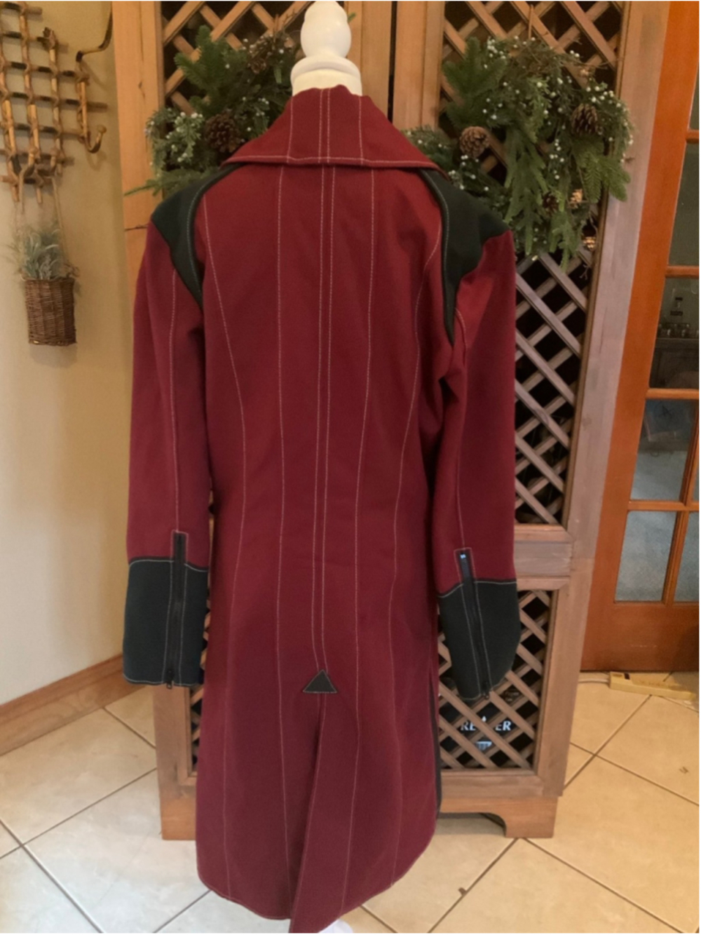 Volante Design Inc. Burgundy Long Coat Jacket Steampunk Gothic Cosplay Medium - Picture 6 of 9